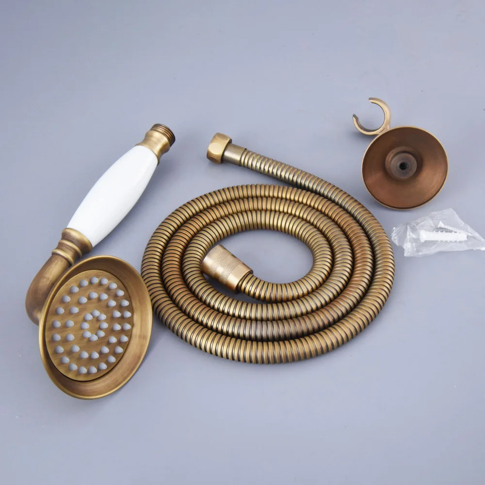 

Antique Brass Ceramics Handheld Shower Head Bathroom Hand Held Shower Head 1.5m Shower Hose Wall Bracket Lhh114