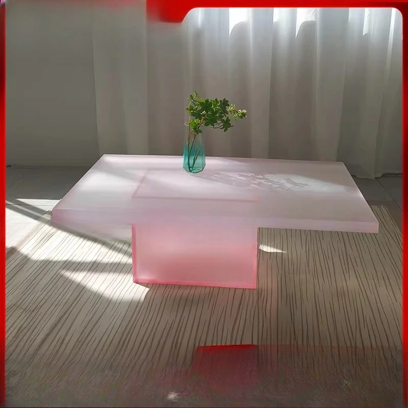 

Acrylic matte pink coffee table modern furniture living room sofa edge Nordic small apartment corner square table