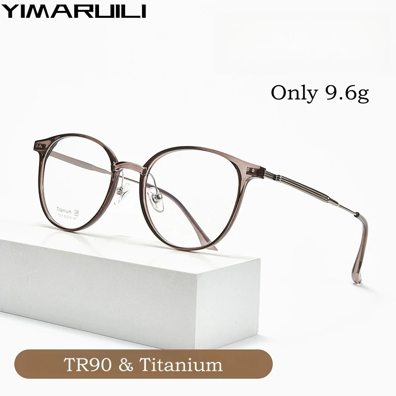 YIMARUILI Ultralight Fashion TR90 Pure Titanium Framework Women Retro Round Optical Prescription Men's Eyeglasses Frames 7107FS