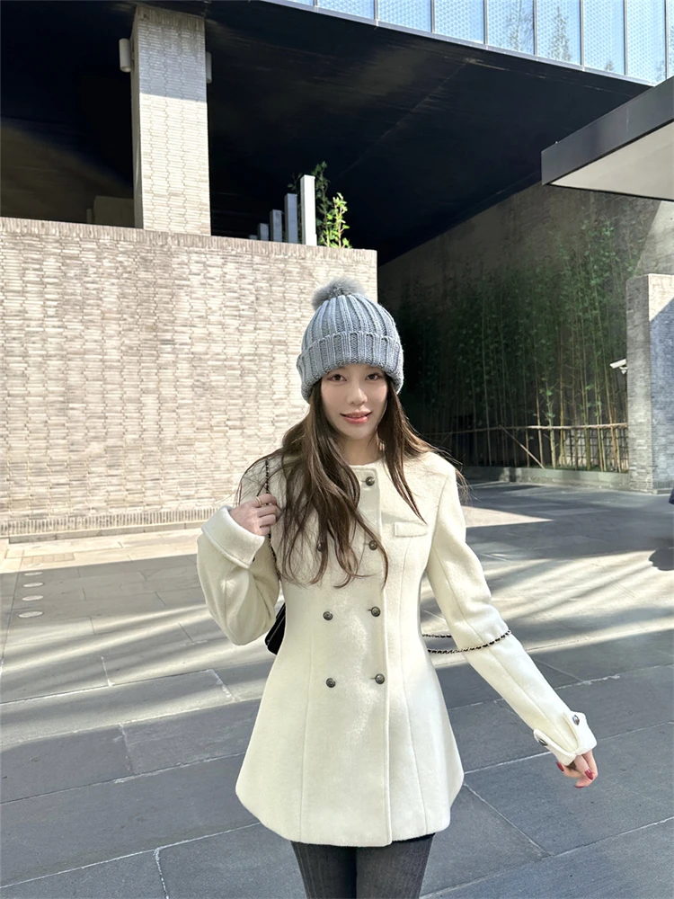 

Annie Hathaway винтажное шерстяное пальто с двойными пуговицами, женская твидовая верхняя одежда средней длины, осень-зима, новинка Sle