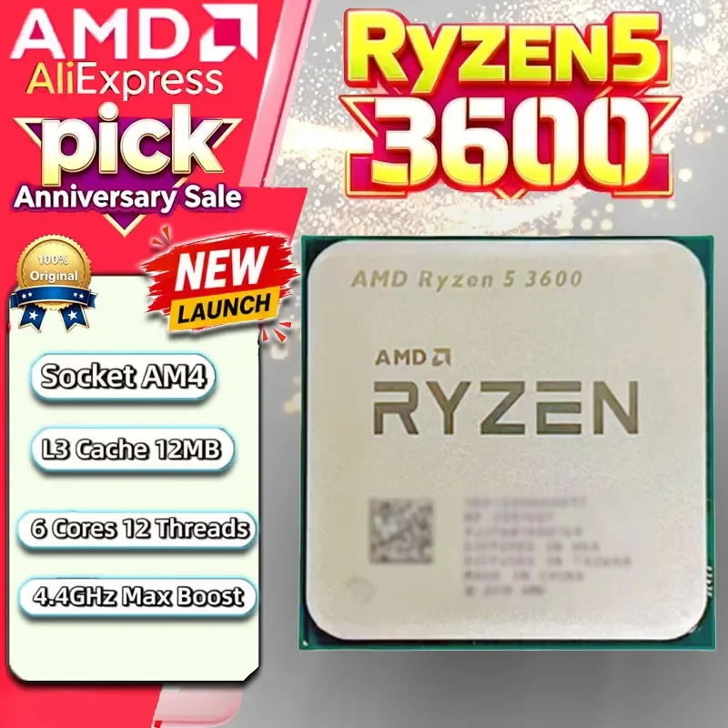 Procesador AMD Ryzen 5 3600 R5 3600 AM4 Desbloqueado para Juegos de Escritorio, 6C12T, Máx. 4.4GHz, CPU a Granel Sin Embalaje Original ni Enfriador