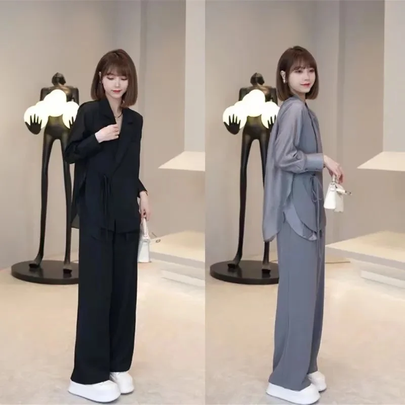 

Casual and Fashionable Suit Style Top and Pants Two-Piece Set For Slimming Reducing age 2023 Summer New Trend Design Solid Color