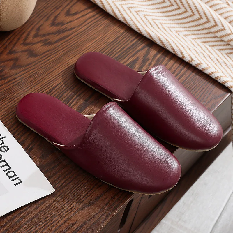 

Spring Autumn Indoor Home Top Layer Lamb Skin Slippers Women Home Use Indoor Wooden Floor Head Covered Home Leather Slippers