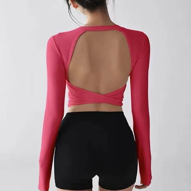 Fashion Sports Tops Pilates Running with Chest Pad Fitness Long Sleeve Tight Quick-drying Shirts Yoga Top Out Wear Clothing
