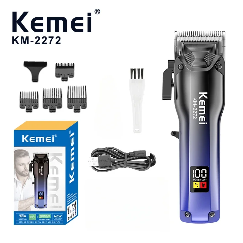 Kemei KM-2272 USB fast charging digital hair salon hair clipper with four adjustable high-speed motors for hair cutting