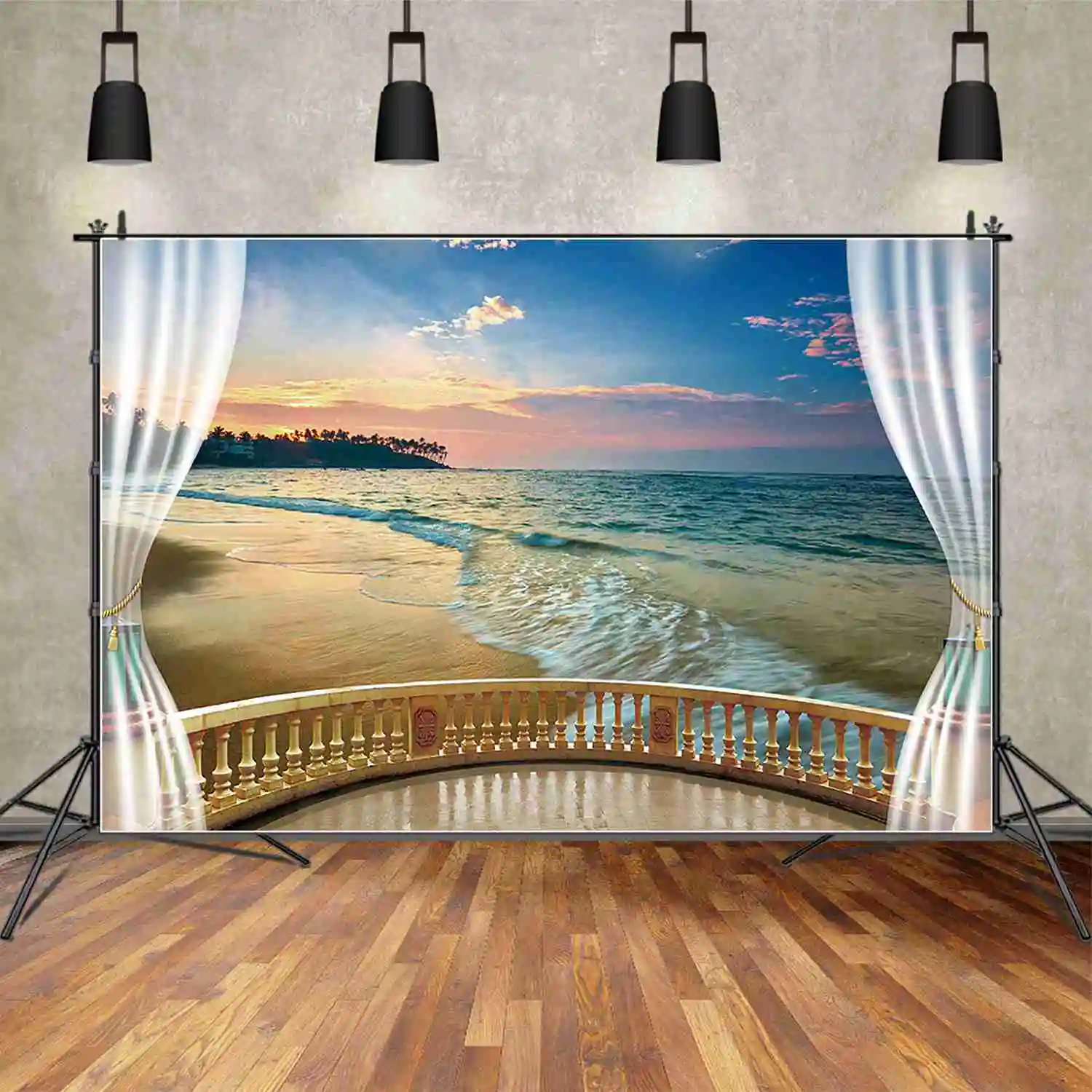 MOON.QG-Pôr do sol nuvens ondas de fundo para homens, praia e férias, cortina branca, oceano e beira-mar, festa personalizada fotocall suprimentos