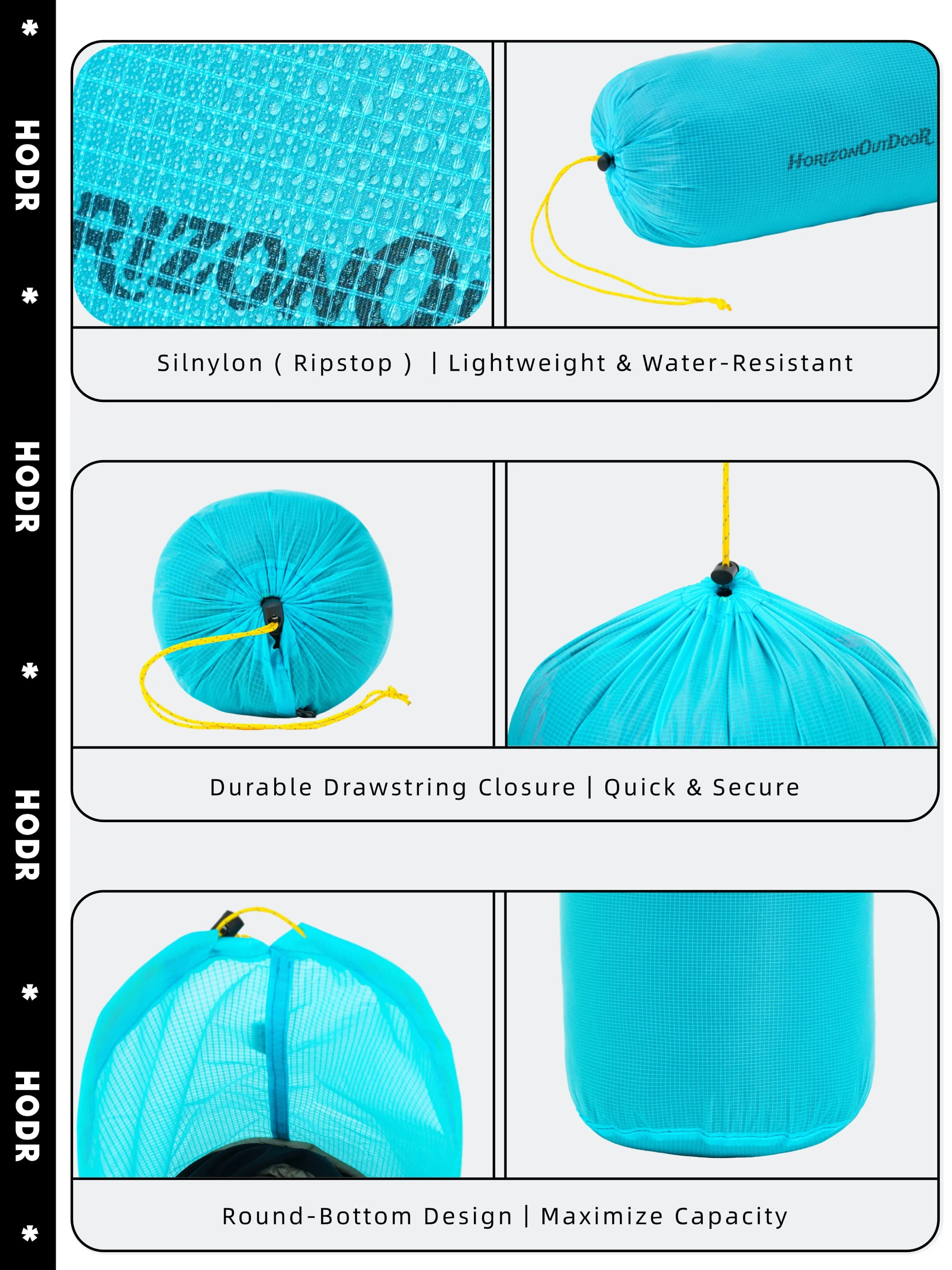 [HODRGEAR] Ultraleichter Packbeutel Ultra-SIL Ripstop Wasserabweisende Aufbewahrungstaschen mit Kordelzug für Reisen Wandern Rucksackreisen – Detail 7