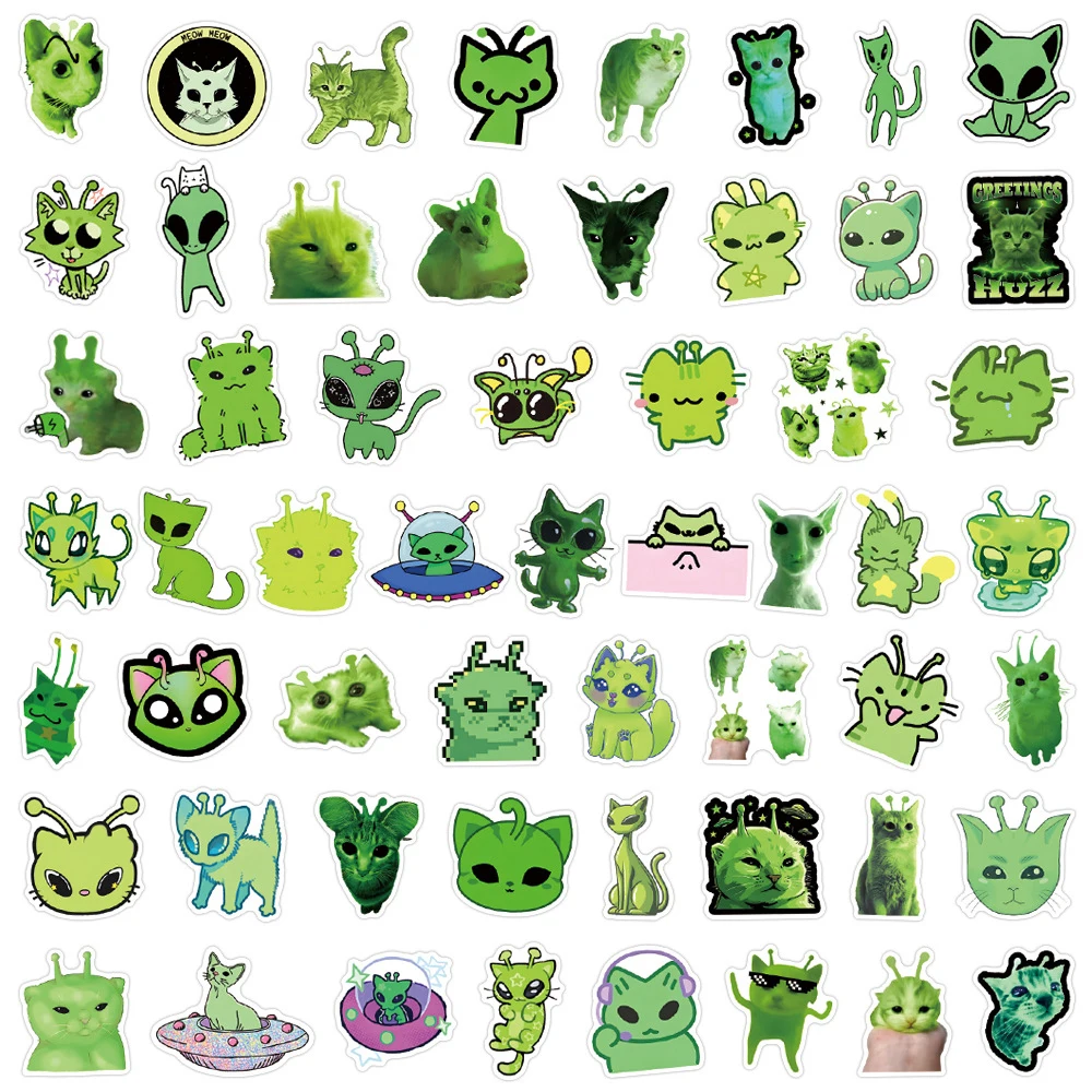 10/30/55pcs Funny Green Alien Cat MEME Stickers Abstract Graffiti Decals DIY Notebook Guitar Stationery Creative Cartoon Sticker view 6