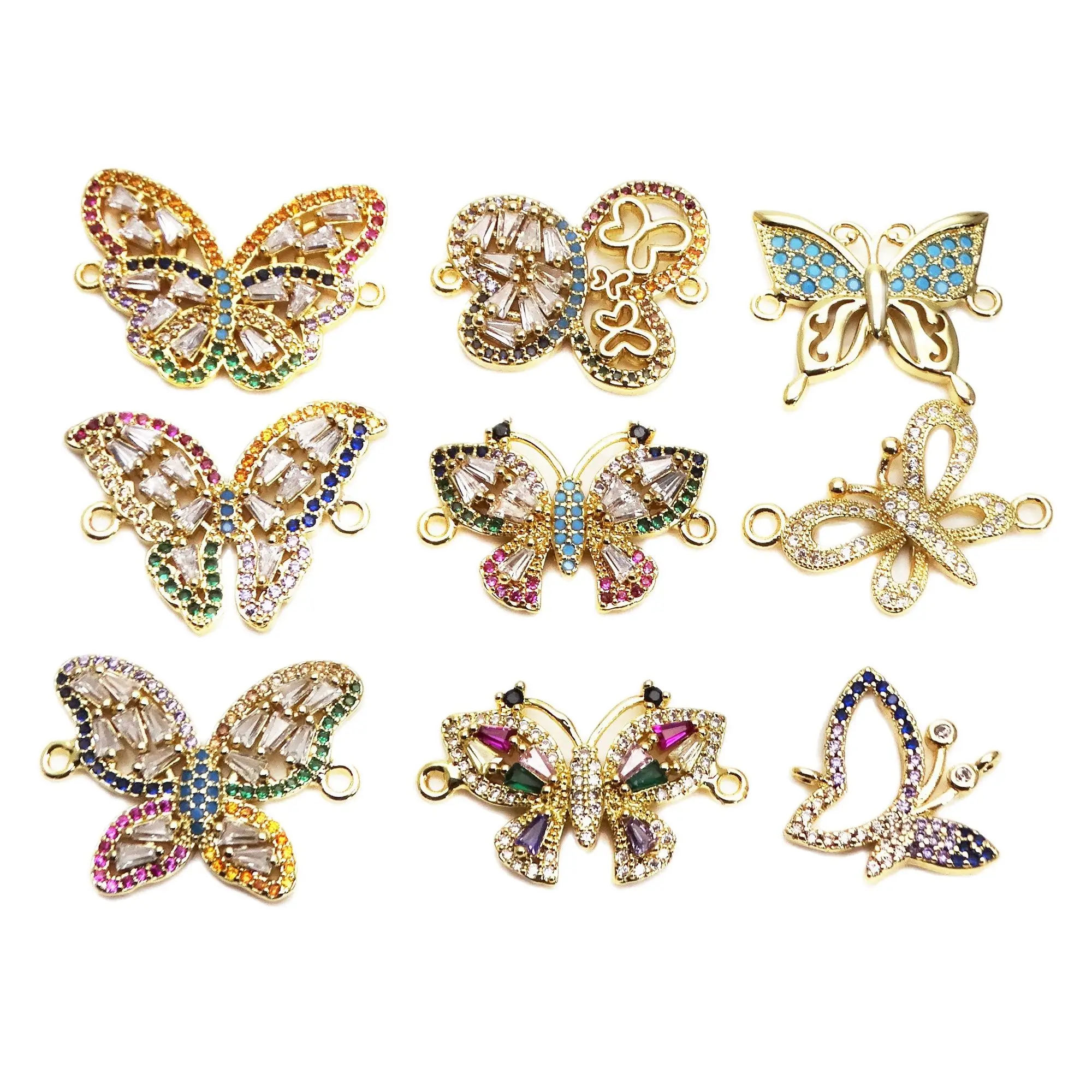 

Micro color zircon inlaid colorful butterfly Style hand card copper accessory Link bracelet for Jewelry Making accessory