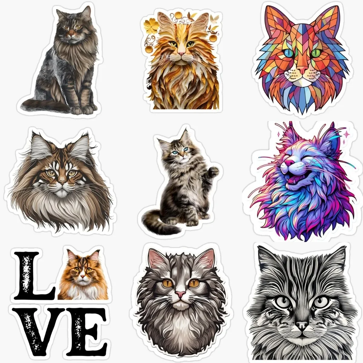

Cute Pets Maine Coon Cat Creative PVC Waterproof Stickers for Decorate Car Van Wall Fridge Window Helmet Bicycle Decal