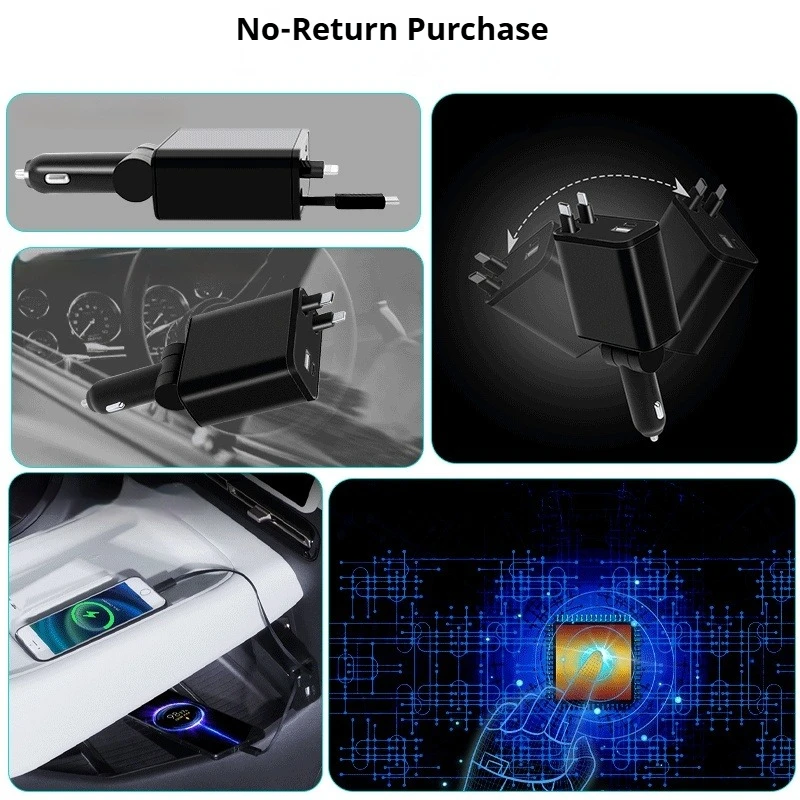 Fit For XPENG P7+ Car Charger Fast Charging Retractable 2-Port Cigarette Lighter Adapter Universal