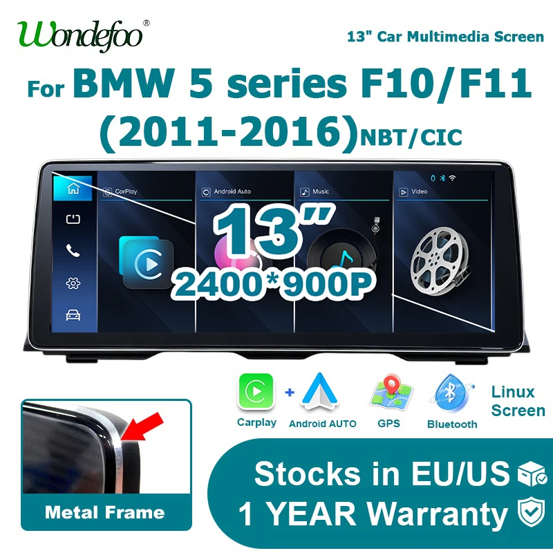 2400*900P Linux Screen Android Auto Car Radio Wireless Carplay Stereo 2DIN For BMW 5 Series F10/F11 520i 525i 528i 2011-2016 NBT CIC Autoradio Airplay Autolink Multimedia Player Bluetooth Mirror Link