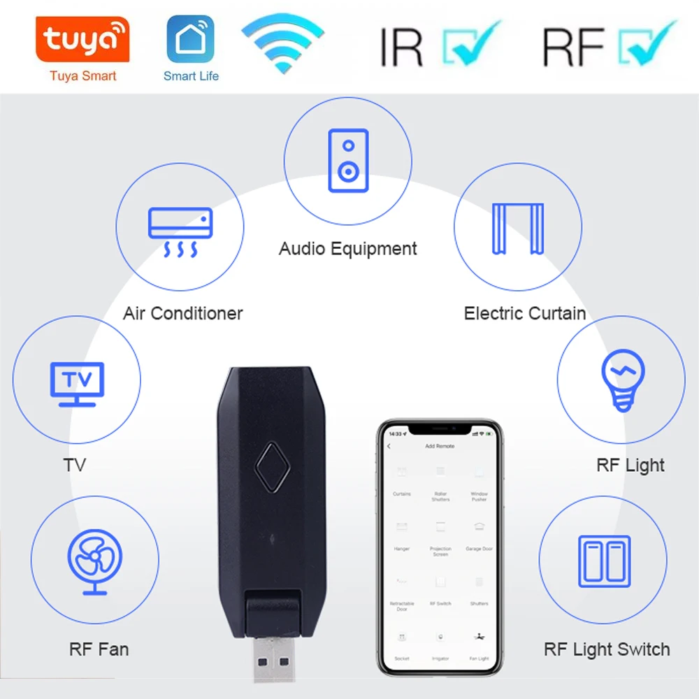 Mini USB Tuya WiFi + RF + IR Controller universale remoto elettrodomestici Smart Controller apparecchi RF per condizionatore TV LG