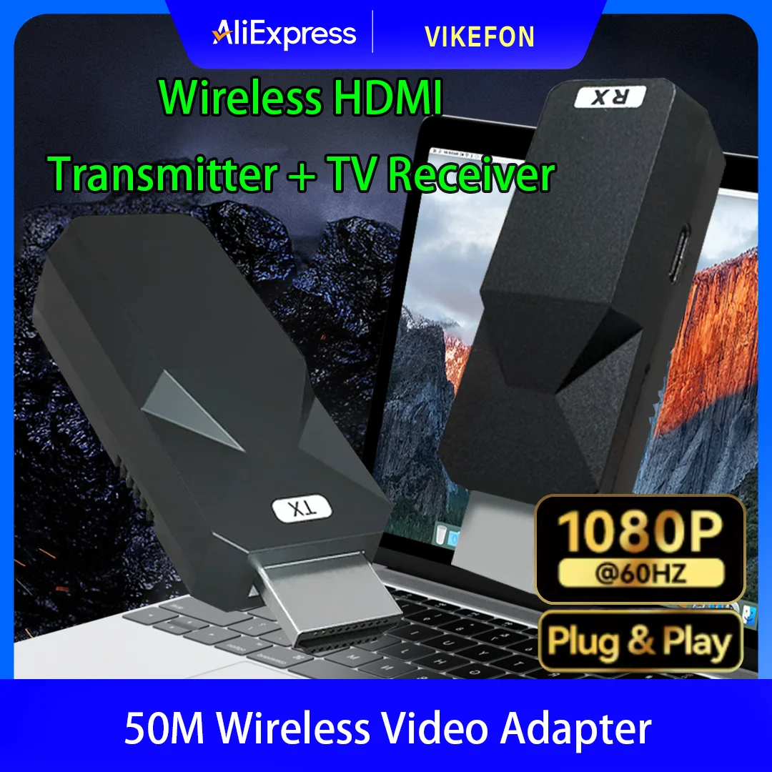 Penerima pemancar Video transmisi nirkabel 50M adaptor tampilan extender yang kompatibel dengan HDMI cermin layar untuk kamera PC ke TV