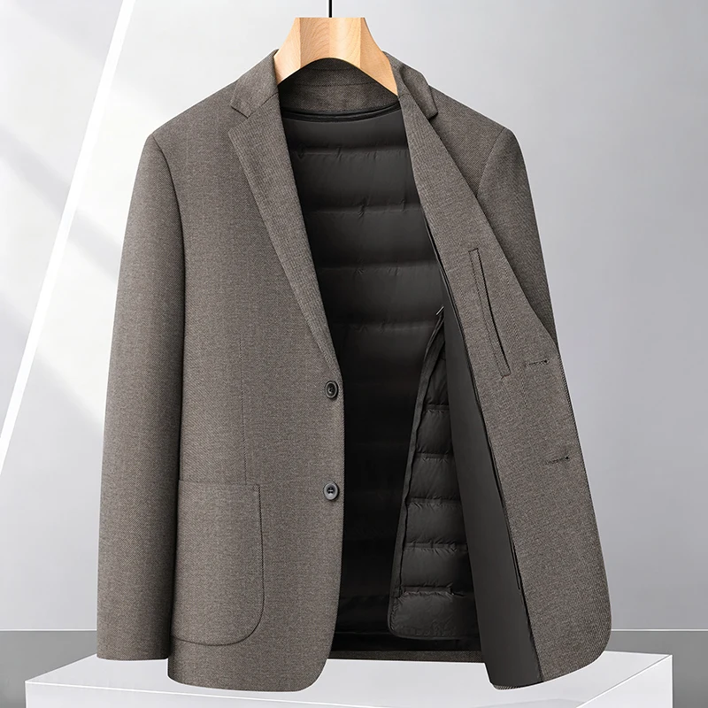 2026 autumn and winter new men's single-breasted wool jacket with detachable inner men liner down coat casual down jacket male