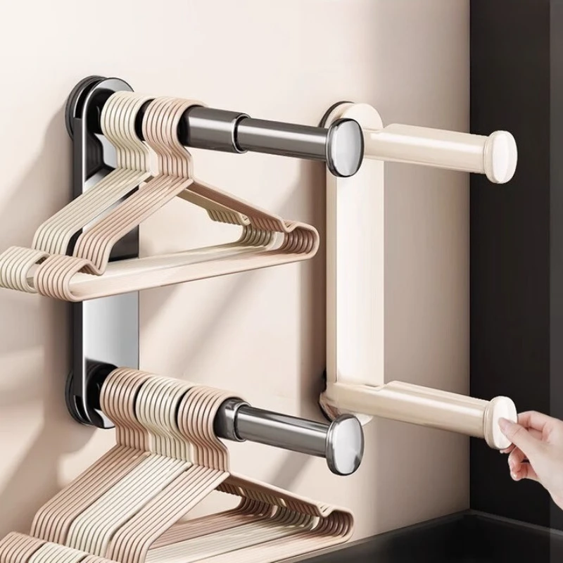

Suction cup hanger storage rack Drying rack storage artifact No punching Multifunctional telescopic hanger Wall-mounted