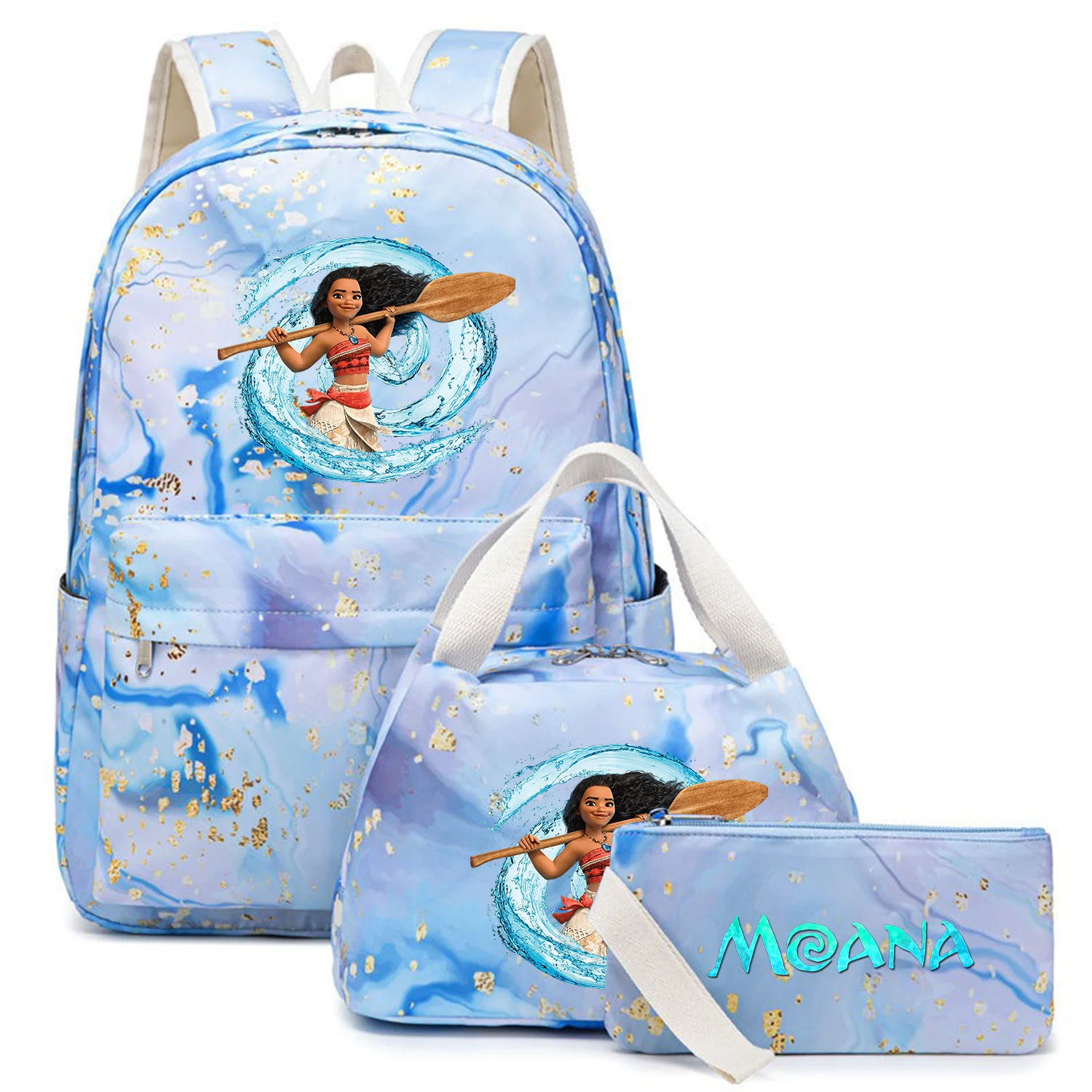 3Pcs Moana Kids Backpack Capacity Student Schoolbags Double Shoulder Bag Boys Girls Pen Lunch Bags Bookbag Laptop Sets