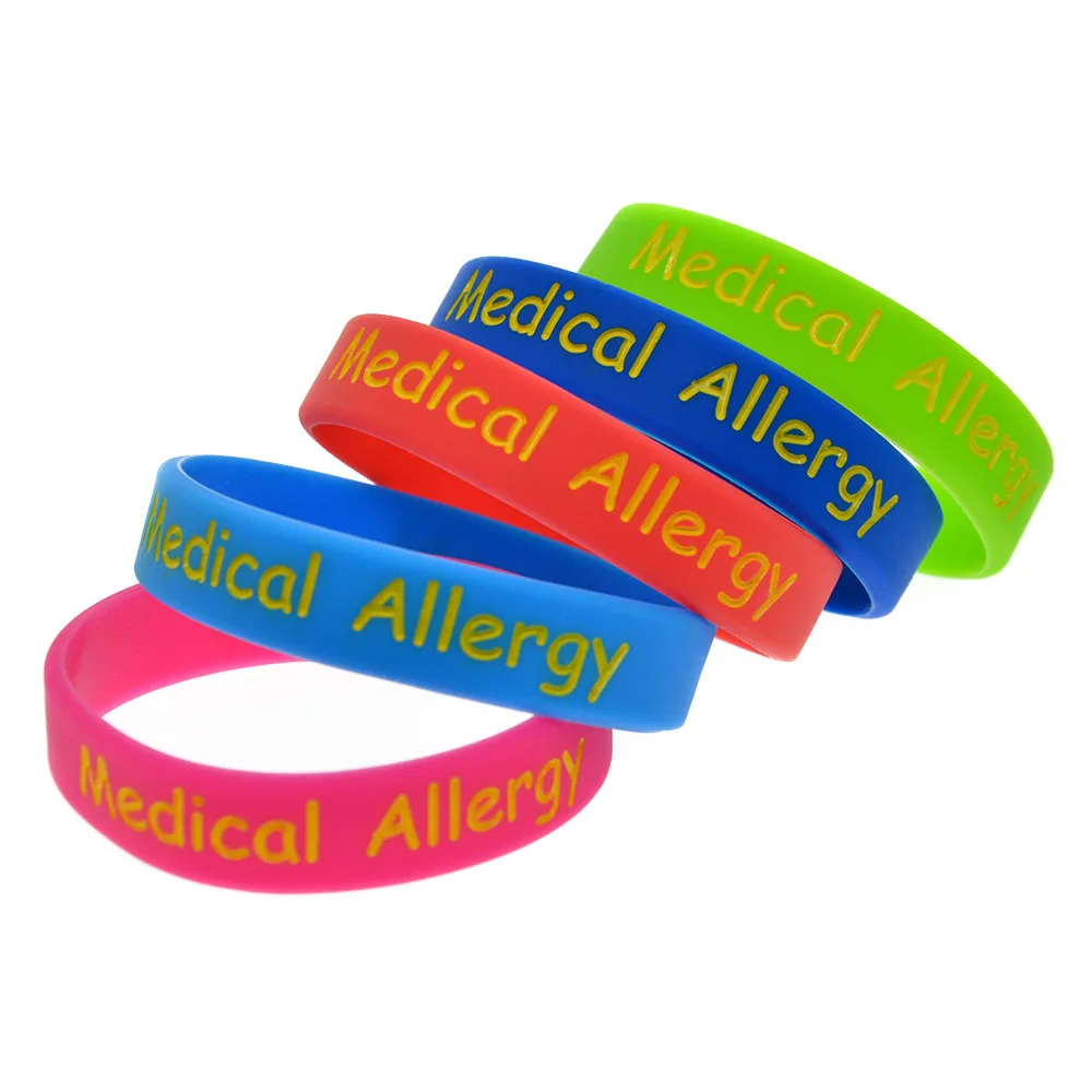 50 Pcs Alert Medical Allergy Silicone Bracelet no Gender Children Rubber Wristband 5 Colors