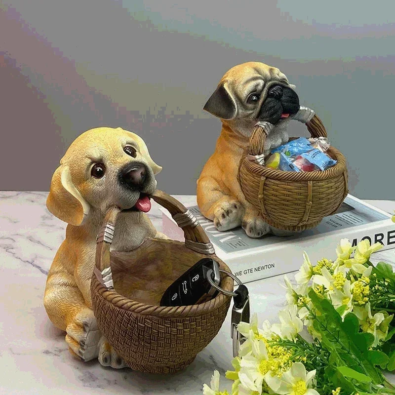 Dog Statue Resin Animal Sculpture Home Decor Key Storage Box Door Living Room Rack Resin Puppy Home Decoration Accessories