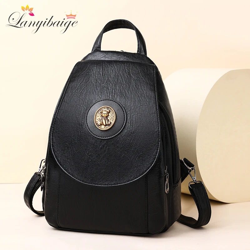 Women Anti theft Backpack High Quality Leather School Shoulder Bags For Teenage Girls Multifunction Backpack Ladies Chest Bag