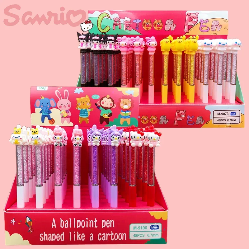 48pcs Sanrio Ballpoint Pen Hello Kitty Kuromi Melody Crystal Ball Pen Gel Pen Office Signature Pen School Supplies Stationery