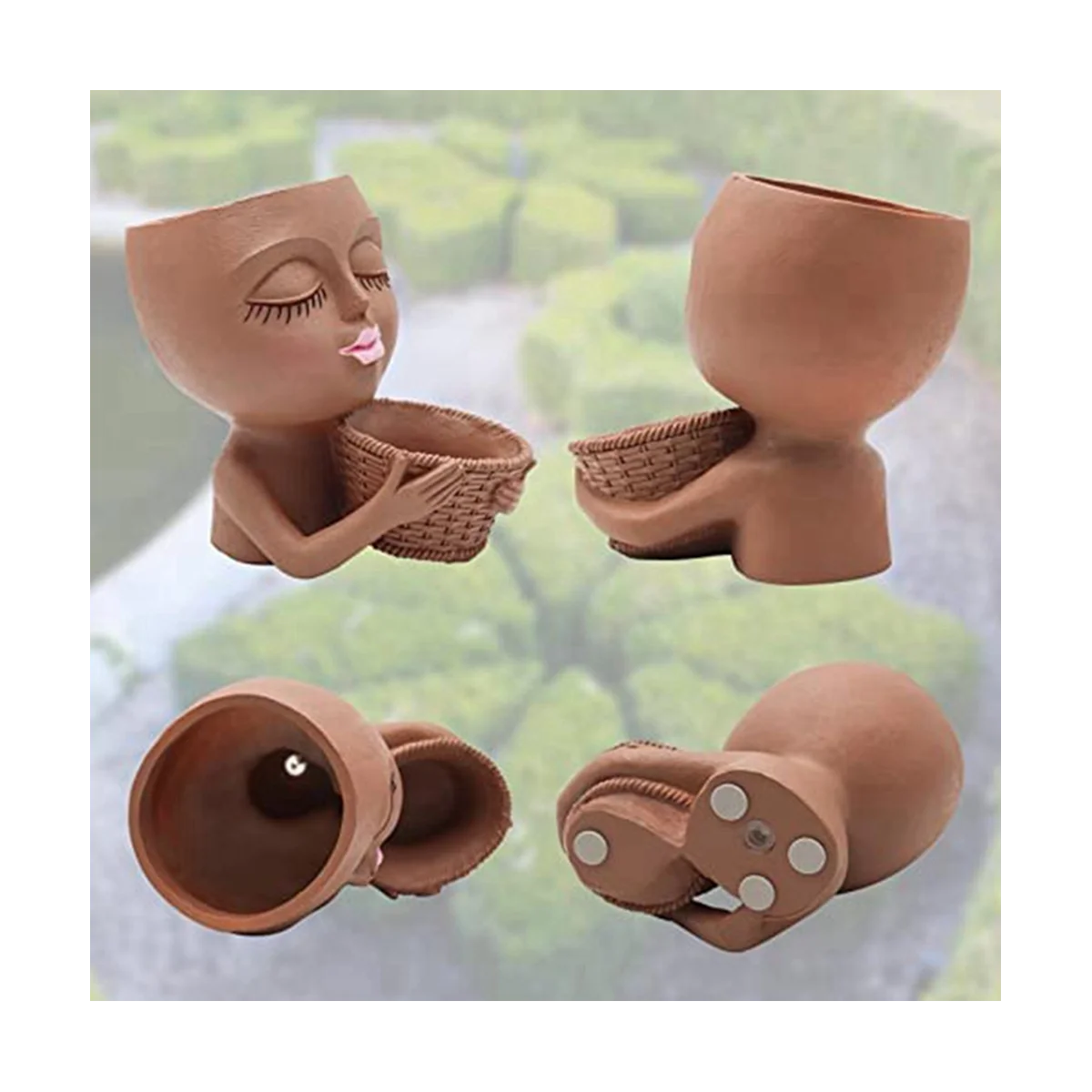 Two-In-One Flowerpot,Cute Lady Face Plant Pots, Suitable for Indoor Outdoor Plants Succulent