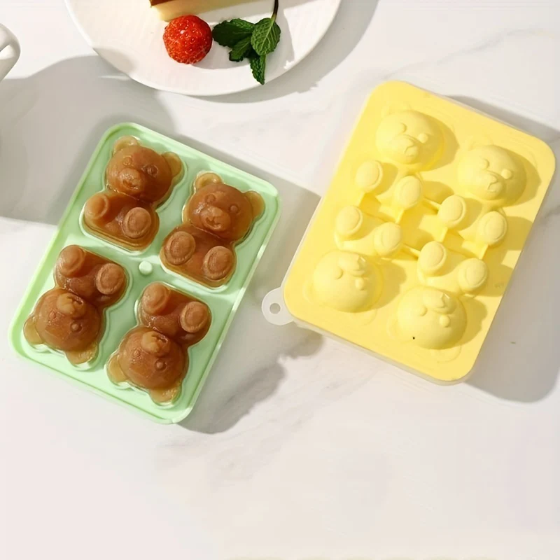 

1Piece Cute Bear Silicone Ice Cube Mold Flexible Food Grade Freezer Removable Mold Household Orange Ice Trays Home Kitchen Tools