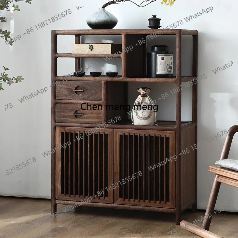 

New Chinese-style all-solid wood living room storage bookshelf walnut partition display cabinet