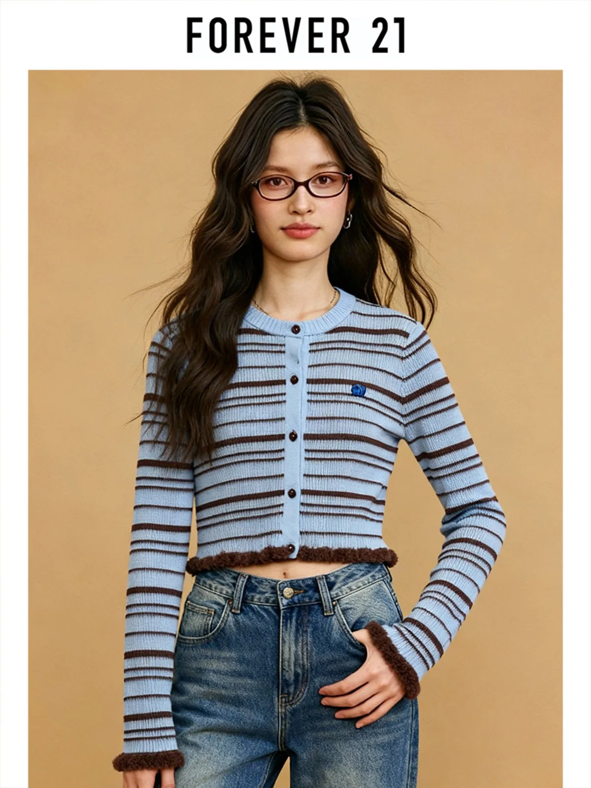 

Slimming Blue Striped Knitted Cardigan Coat Women's Autumn Winter New Sle Luxury Fluffy Top Forever 2 Casual Fit Long S...