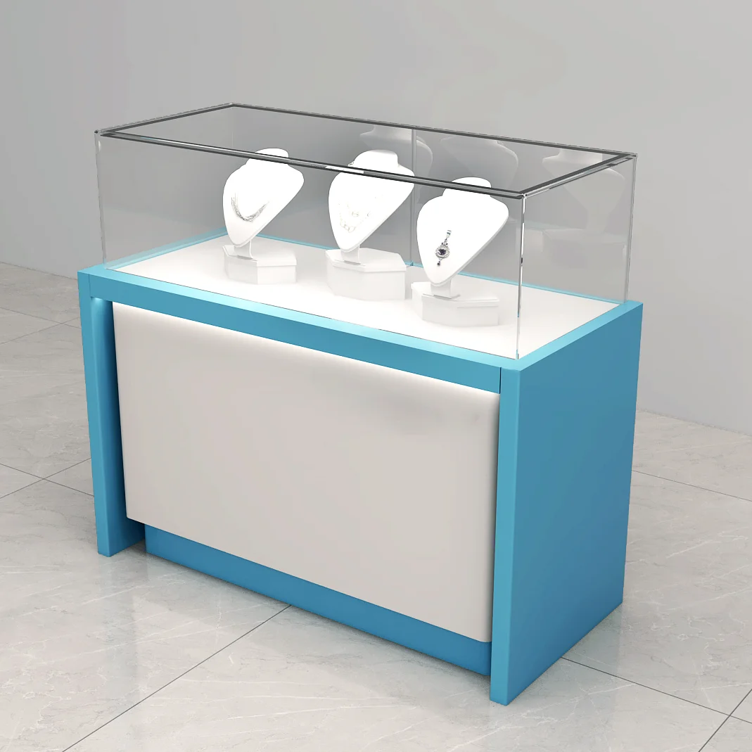 High-end Jewelry Display Cabinet showcase Glass Jewellery Shop Showcase Counter Design with LED Light for Mall Jewelry Kiosks