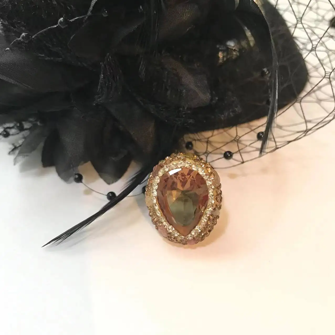 Cross-border special supply of color-changing sultan stone tourmaline coffee color aristocratic popular fashion personalized rin