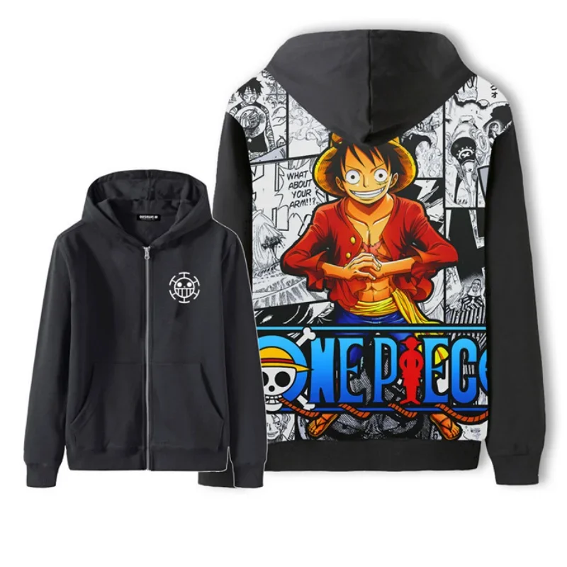 Anime ONE PIECE Jacket Luffy Zoro Zip Hooded Sweatshirt Cardigan Coat Men Unisex Cosplay Hoodie Long-Sleeved Loose Jacket Tops