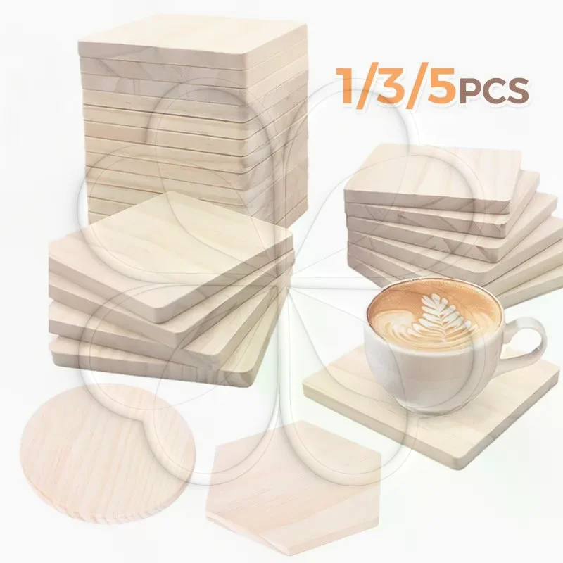1/3/5/9Pcs Unfinished Natural Wood Coasters Non Slip Heat Resistant For Home Kitchen Coffee Bar DIY Projects