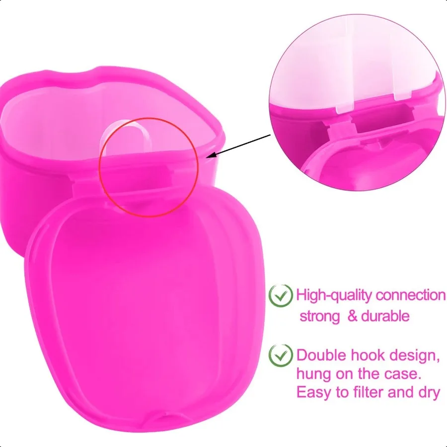 2 Pack Denture Bath Box Cup Retainer Cleaner Case with Strainer Basket Mouth Guard Cleaning Case Denture Storage Soaking Holder