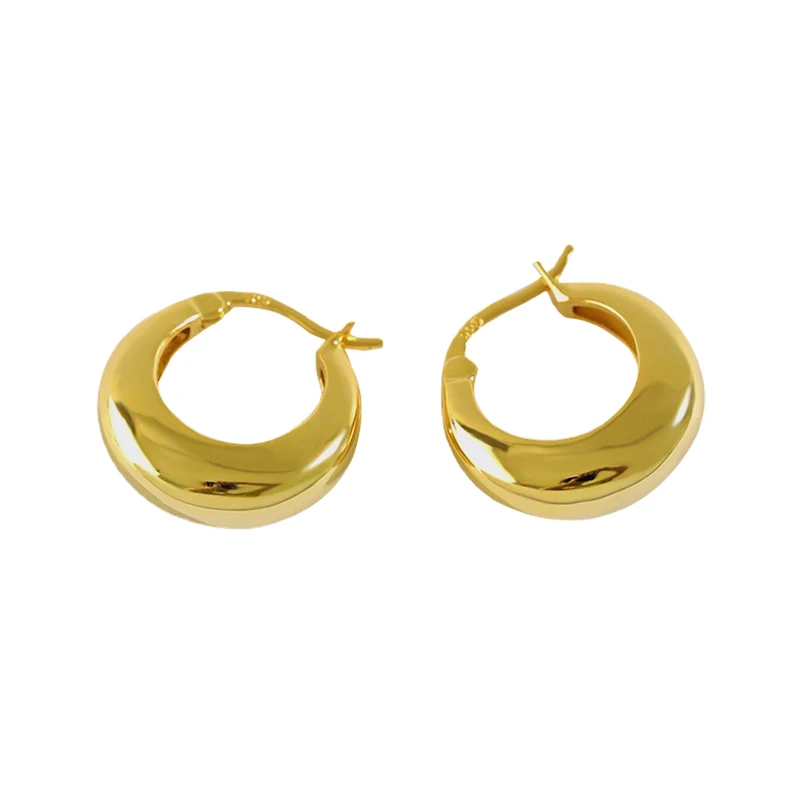

WMET380 Gold Vermeil Hoop Earrings Chunky Gold Hoop Earrings for Women Real 925 Sterling Silver Earrings