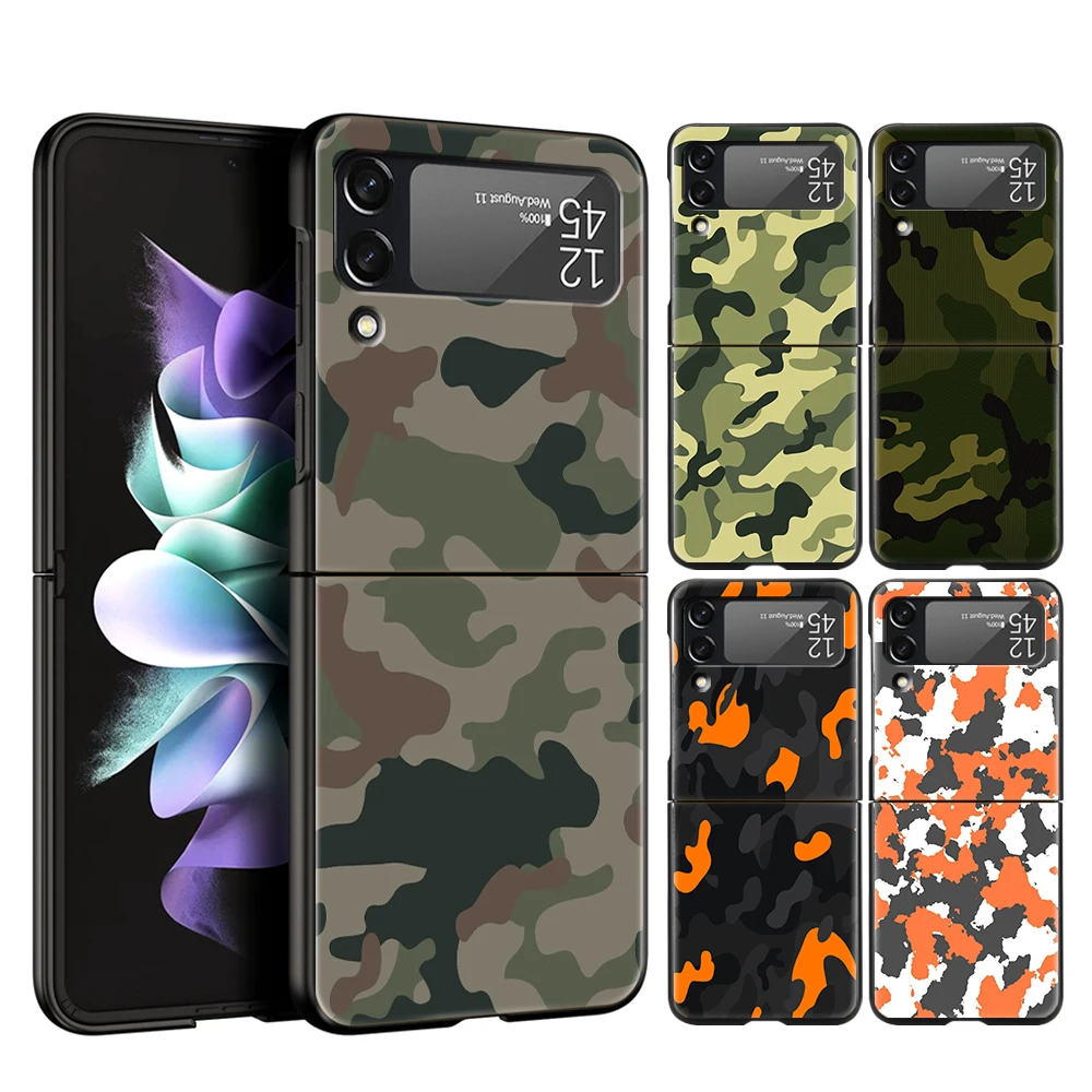 Camouflage Camo Phone Cover For Samsung Galaxy Z Flip 4 Case Black For Samsung Z Flip 3 Hard PC Luxury Foldable Shell Fundas Bag