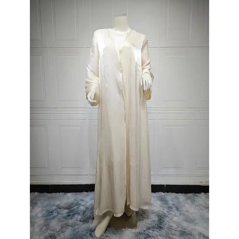 Robe musulmane en satin pour femmes arabes, Abaya ouverte, Dubaï, Cardigan islamique à manches longues, Vêtements de Turquie, Robe unie, Modeste, Ramadan, 2024