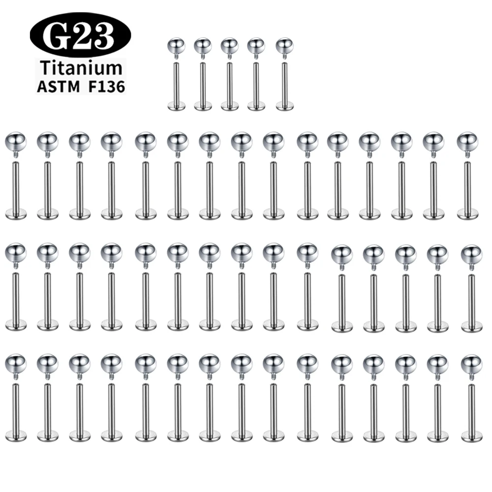 2/10/50/100 قطعة ASTM F136 G23 التيتانيوم Labret الشفاه وأقراط بالجملة ثقب مجوهرات للجسم داخليا الخيوط الكرة الأنف مسمار