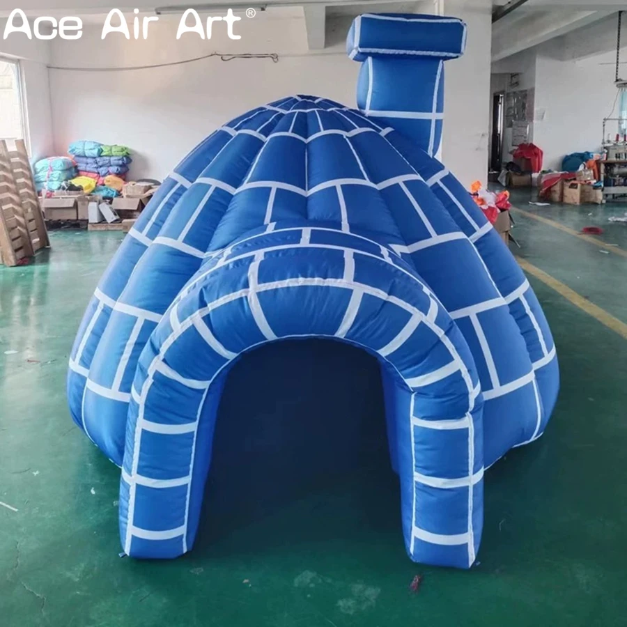 Tente gonflable bleue mignonne de dôme gonflable d'hiver de grotte de pingouins antarctiques d'ignloo pour la décoration extérieure de noël enfants amusants
