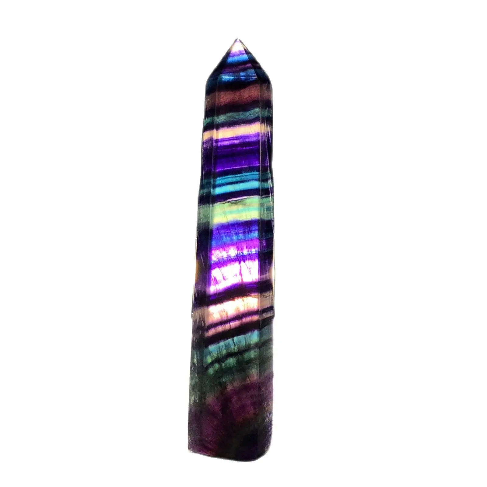 

1pc Natural Rainbow fluorite obelisk quartz crystal wand point gem reiki healing