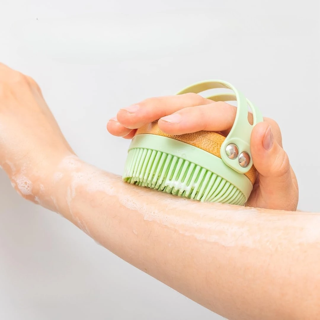 Silikon-Körperwäscher mit Bambusbasis, SPA-Körperbürste, Haut-Körperbürste, Bambus-Rücken-Duschbürsten, Peeling-Badebürste