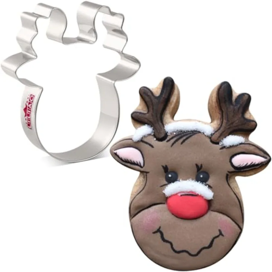 

Christmas Reindeer Face Ce Cutter - 4 ihes - Stainless Steel