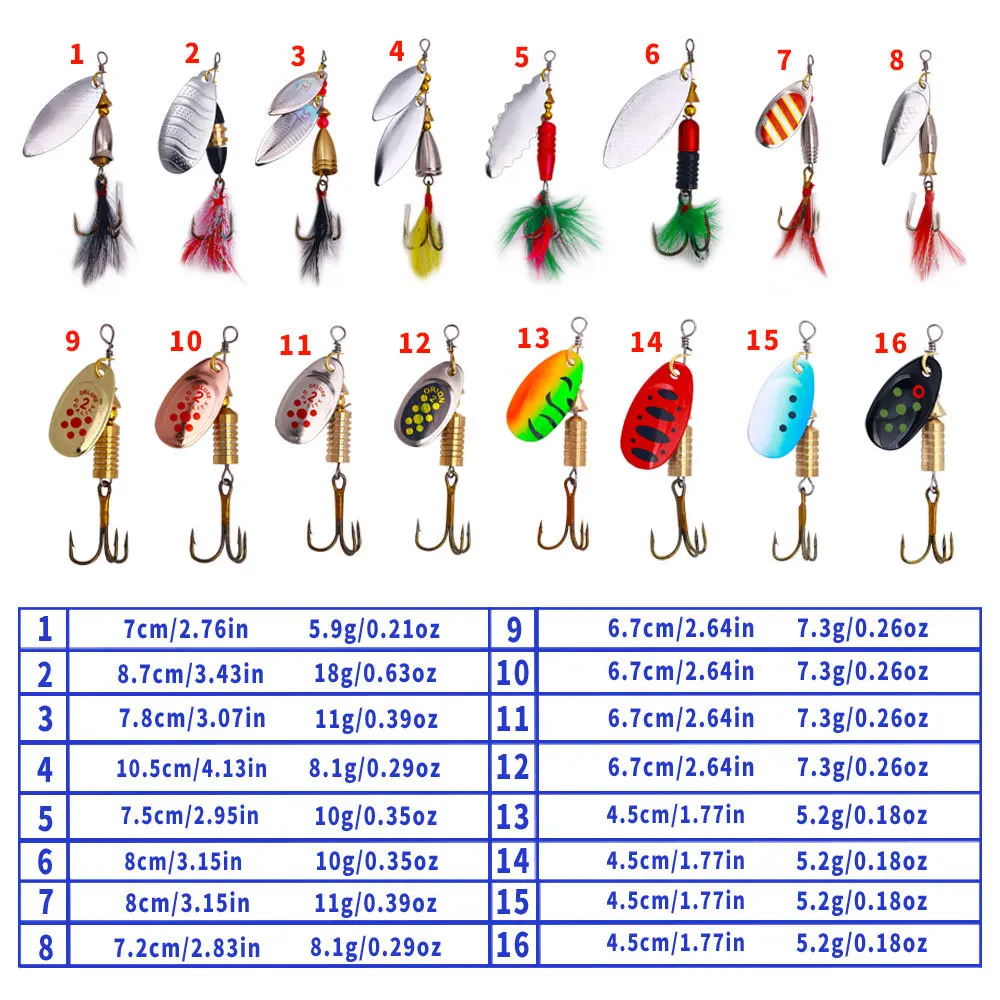 16Pc Beginner Metal Spoon Fishing Lure Kit Colorful Bait With EVA Storage Box Freshwater Saltwater For Trout Bass Tilapia Mullet