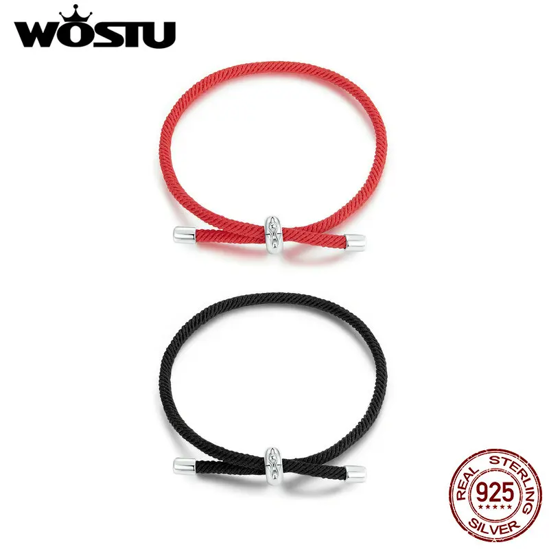 WOSTU 925 Sterling Silver Black Basic Bracelet Red Bracelet DIY with Charms For Women Daily Party Gift Ideal Fine Jewelry FIB268