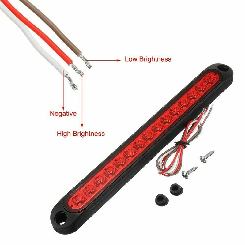 New 1PC 25CM 15 LED Red Sealed Trailer Truck RV Stop Tail Brake Turn Light Bar Waterproof