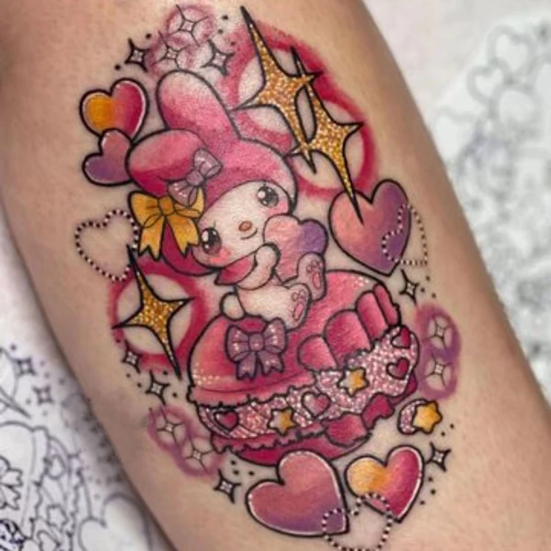 Autocollants de tatouage temporaire de dessin animé d'interconnexion pour femmes et enfants, bras de fleur mignon, faux tatouage, art de fille, 10 pièces par lot