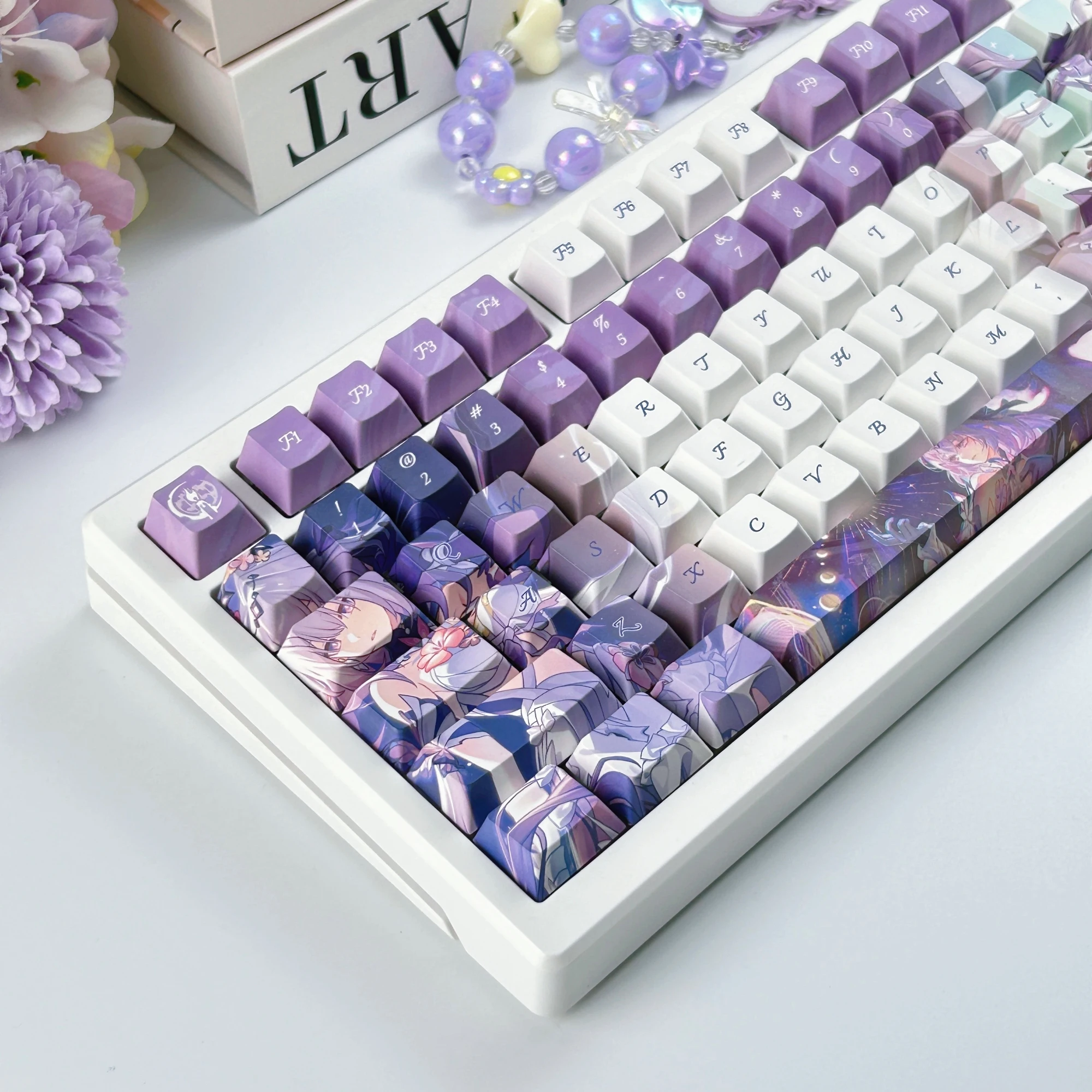 MAIMOOO Castorice Keycaps Cherry Profile Honkai：Star Rail Cartoon Anime Game Keycap PBT Custom Purple Mechanical Keyboard Caps