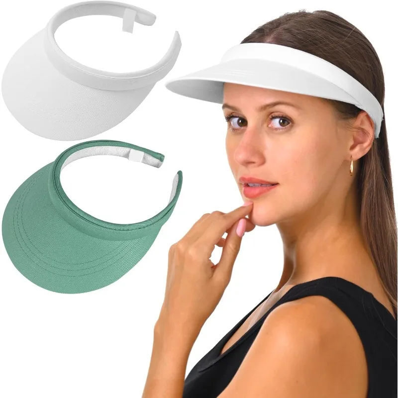 2 Pack Visor ผู้หญิงผู้ชายหมวกกันแดดคลิปบน Visors ปรับกีฬาหมวกปีกกว้าง