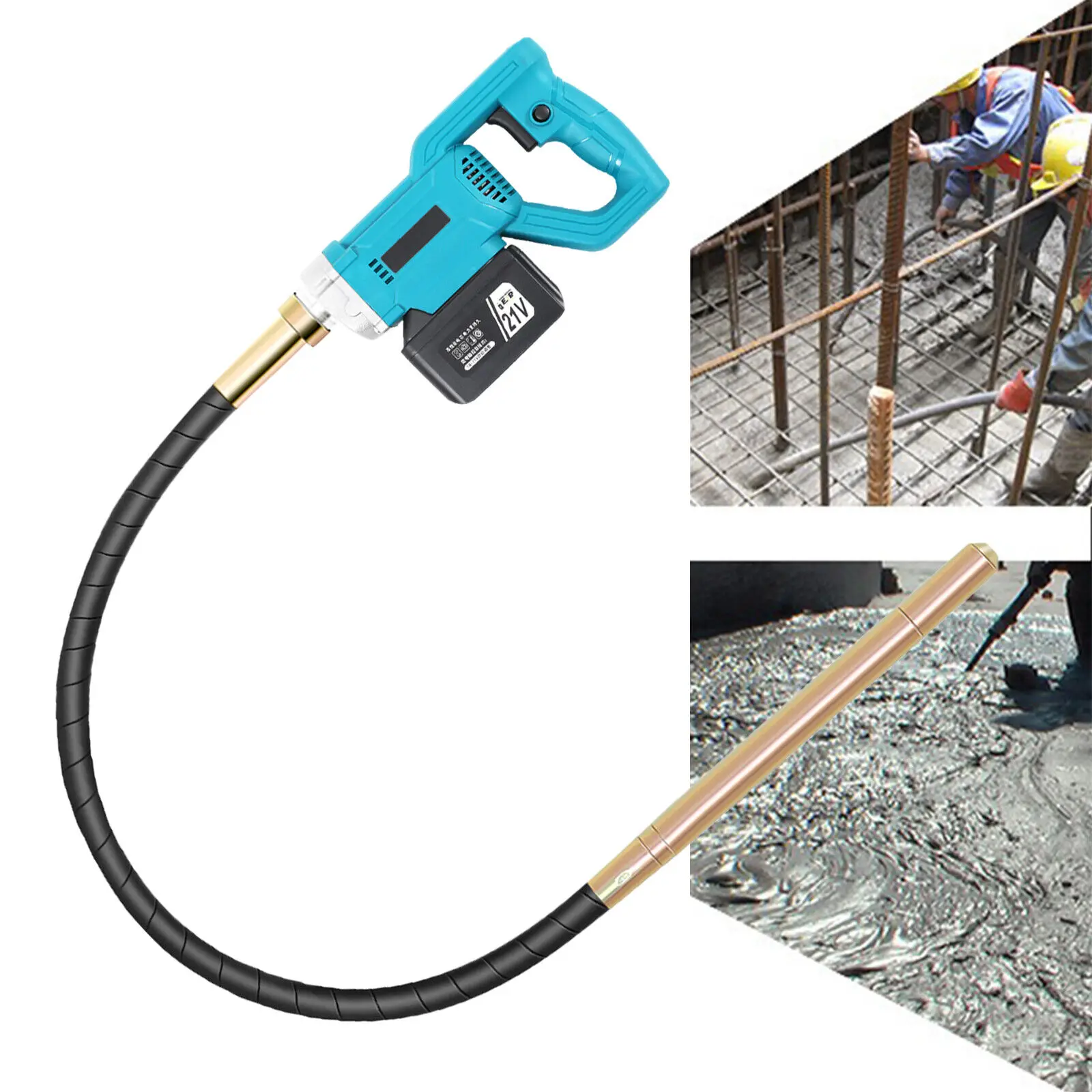 Electric Handheld Power Concrete Vibrator Cordless Air Bubbles Remover 110V Electric Vibrating Hand Held+2 Battery 5000r/min