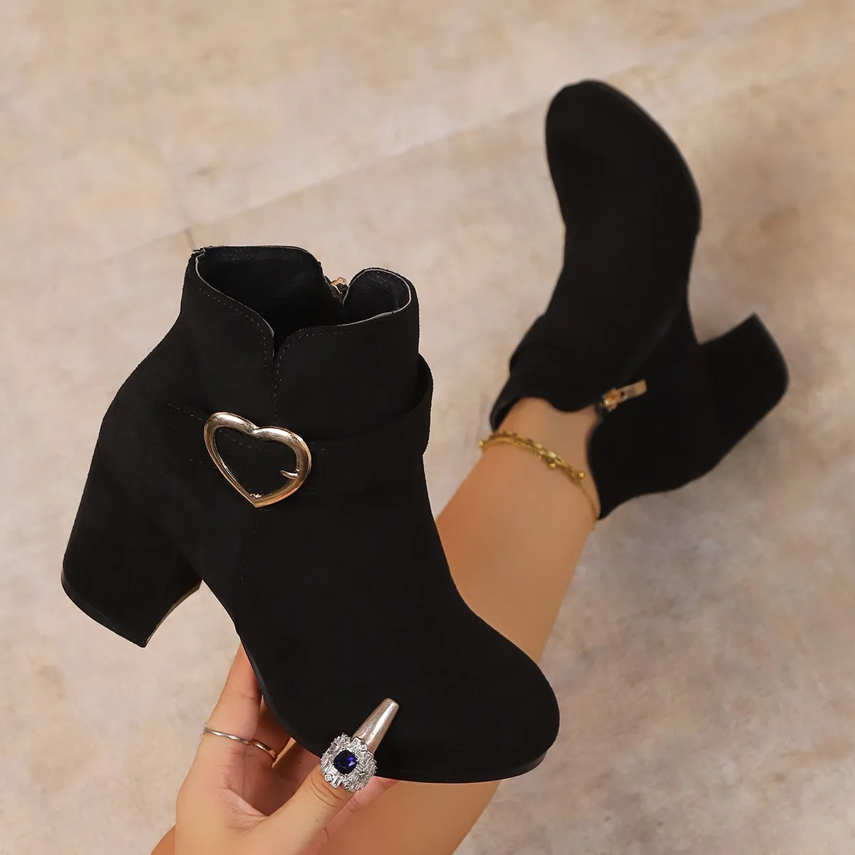 

Autumn Winter Heeled Female Short Shoes Round Toe Women's Ankle Boots Chic and Elegant Large Size Warm Comfortable Booties Sale